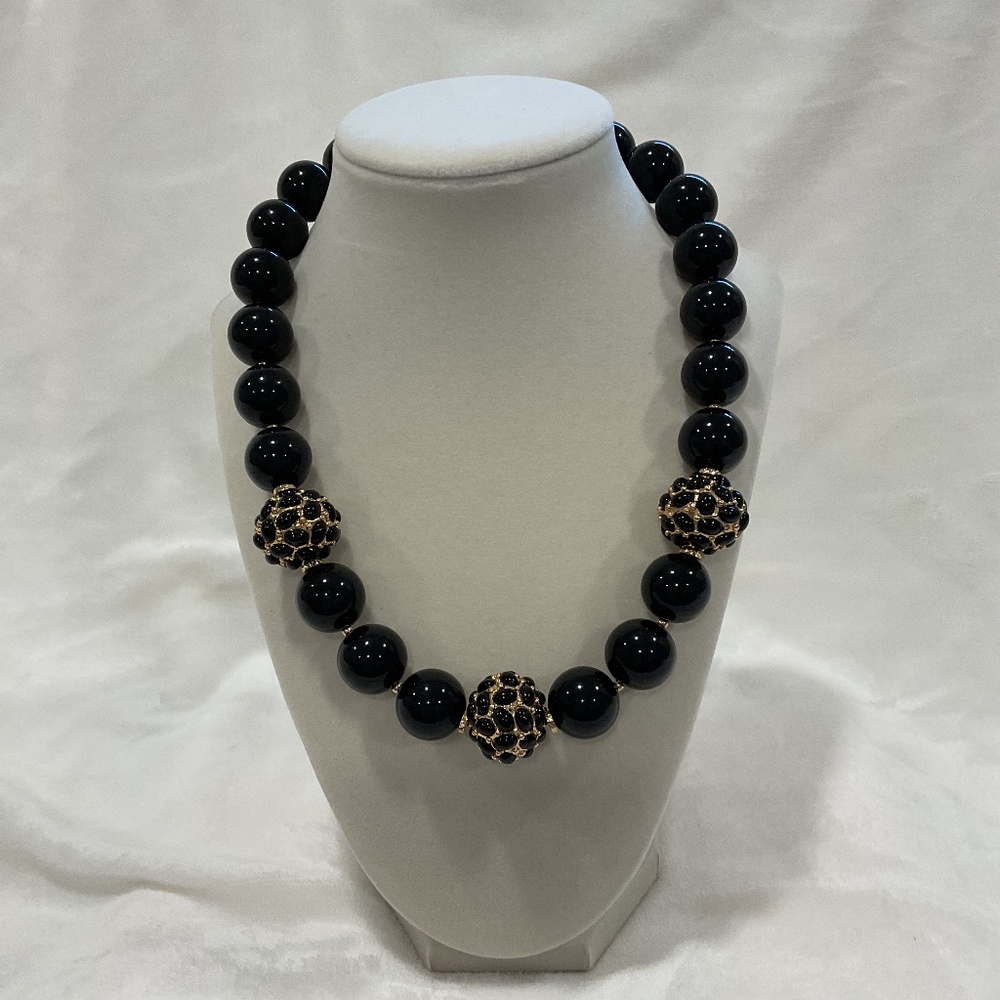 Kenneth Jay Lane Black and Gold Beaded Necklace